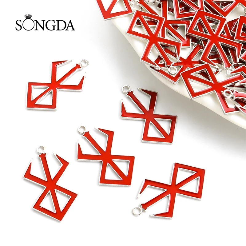 

10pcs Anime BERSERK Enamel Charms Cartoon Red Geometry Alloy Pendant For Making DIY Handmade Souvenir Necklace Gifts Accessories