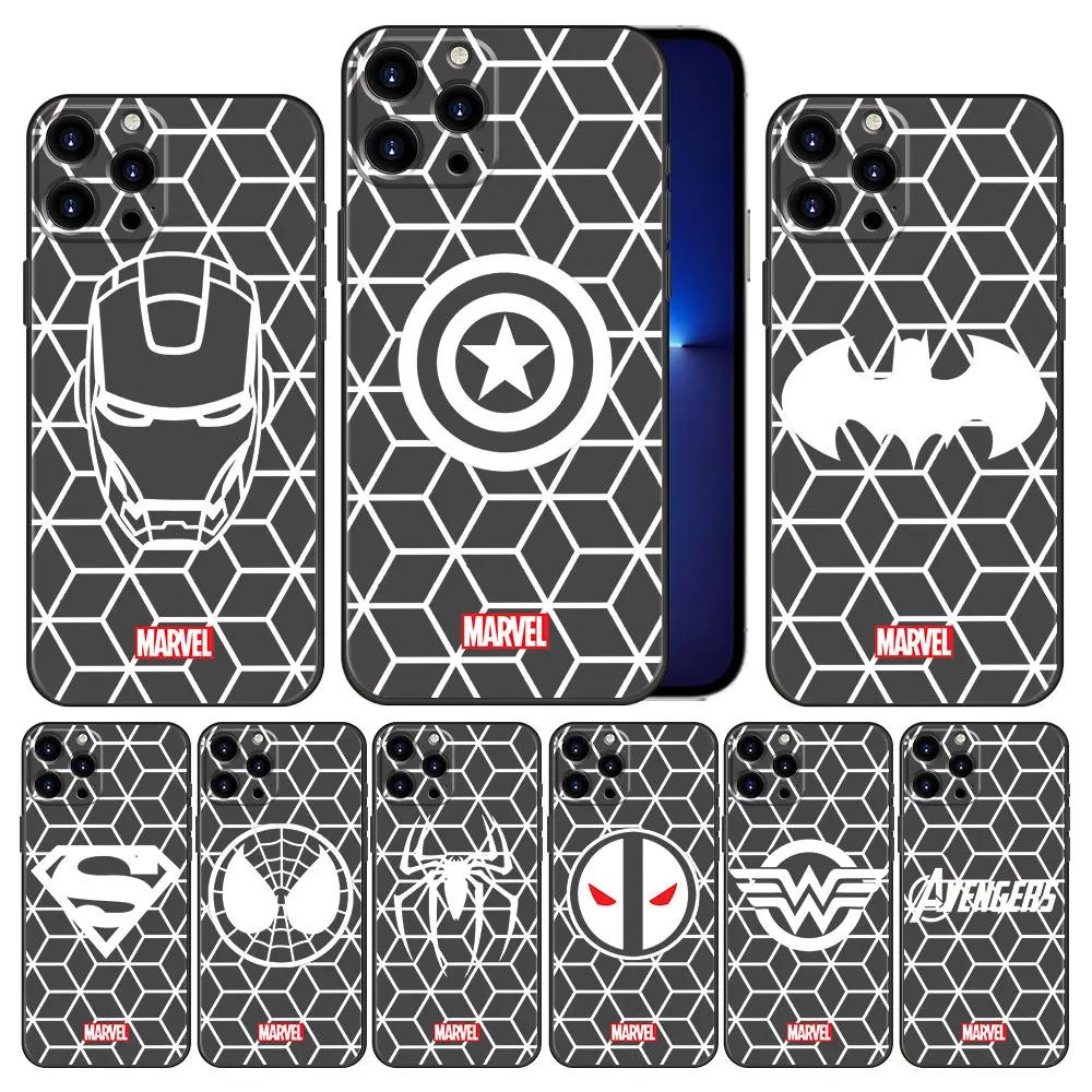

Case Coque for iPhone 8 Plus 7 XS 11 12 13 Pro Max SE XR 6 2022 5 8+ X Style Marvel Avengers Superhero Logo Silicone Celular