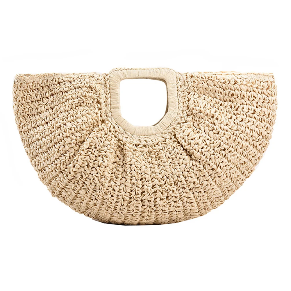 Женская богемная однотонная Соломенная Сумка-полумесяц большой емкости простая