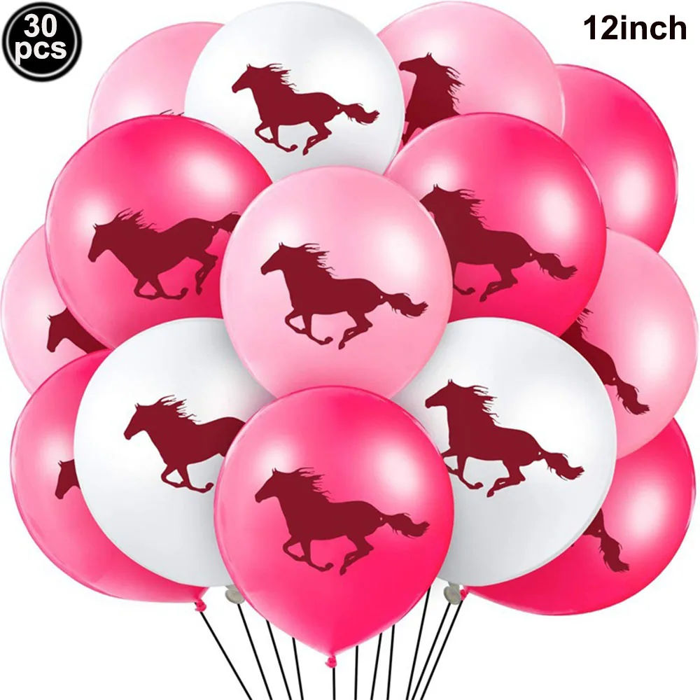 

30Pcs 12inch Pink Horse Latex Balloons Cowgirl Balloons Horse Themed Balloon Decor for Baby Shower Racing Horse Party Favors
