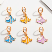 ins new cute enamel fish personality pendant earrings long geometric hoop earrings girls charm jewelry wholesale direct sales