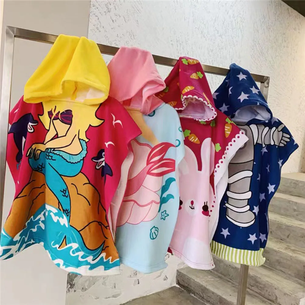 Congme Kids Beach Hooded Bath Towel Baby Girls Boys Cartoon Blanket High Quality Microfiber Baby Swaddle Quilk Dry Towel