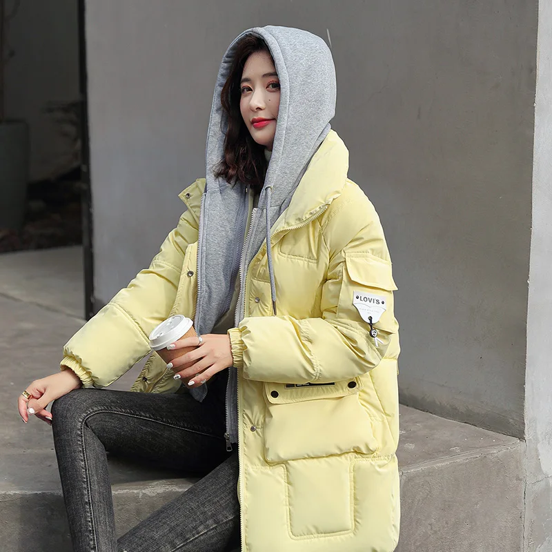 Women's Fashion Klein Blue Jacket 2022 Winter Down Cotton Warm Hooded Coat Solid Color Loose Thicken Warm Female Parka Coat