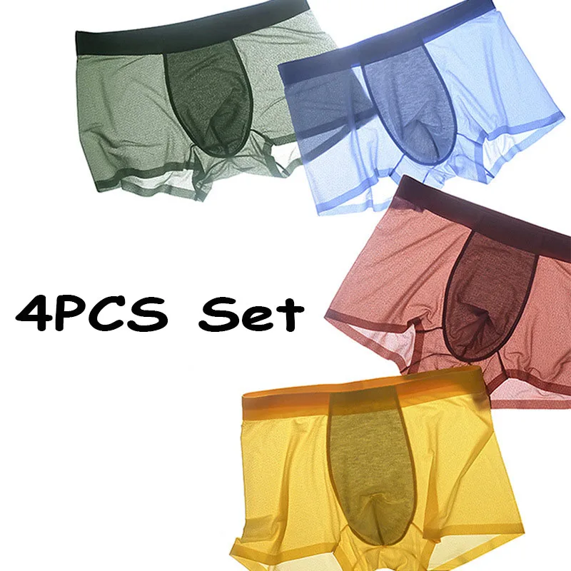 4PCS Men Underwear Ice Silk Panties Summer Breathable Bacteriostatic Men's Boxer Boxers Ultra-thin Boxers Transparentes Hombre