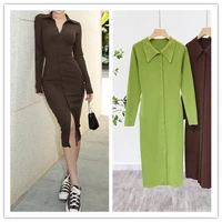 hot girl knitted dress female 2021 new sexy slim bag hip retro european and american style long sleeved skirt