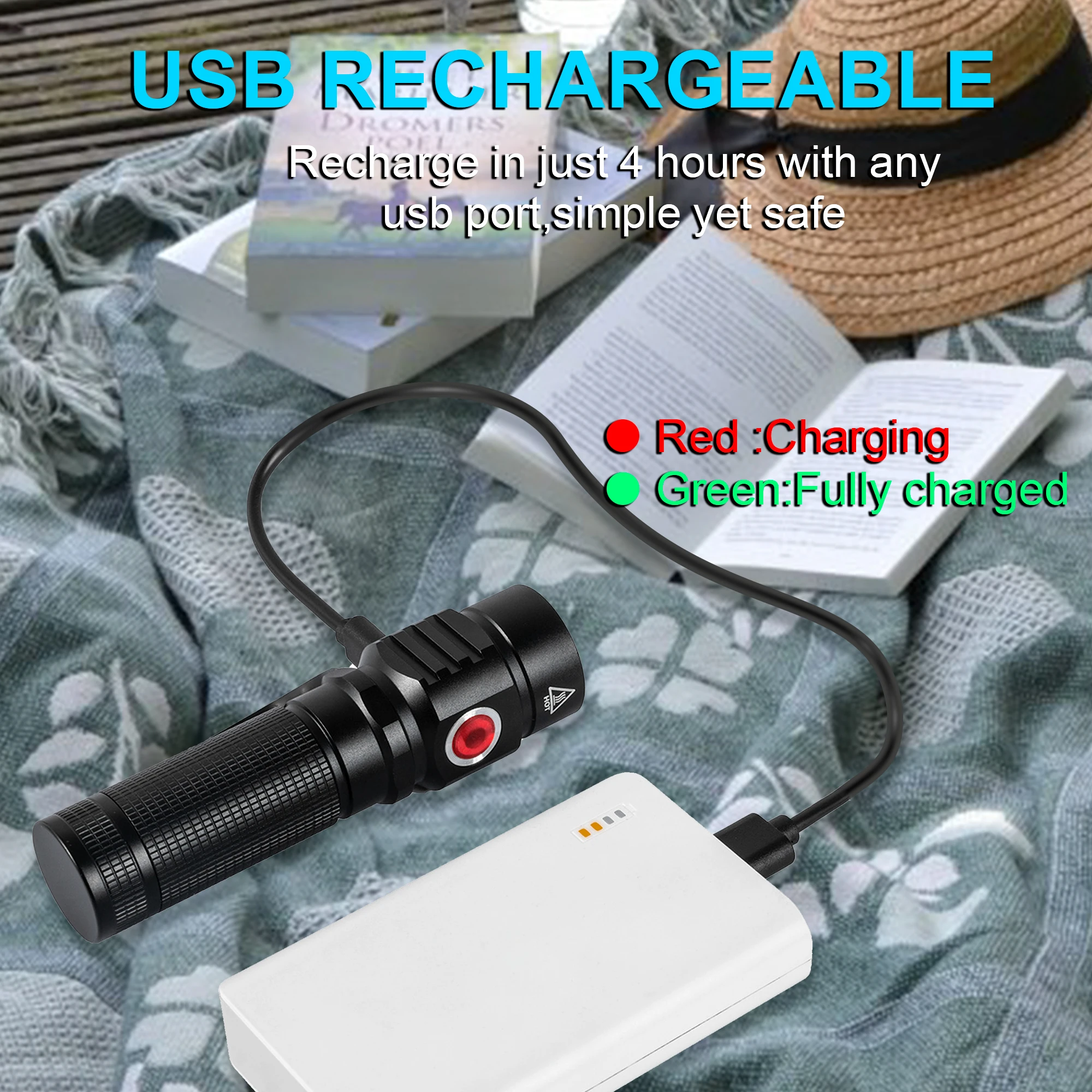 Самый мощный светодиодный фонарик 800 лм с зарядкой от USB использует 18650 батарей