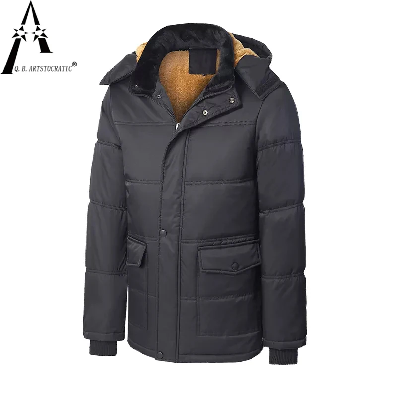 2022 Winter Casual Jacket Men;s Velvet Black Parkas With Hooded Windbreaker Warm Padded Overcoat Plus OverSize Coats Clothes