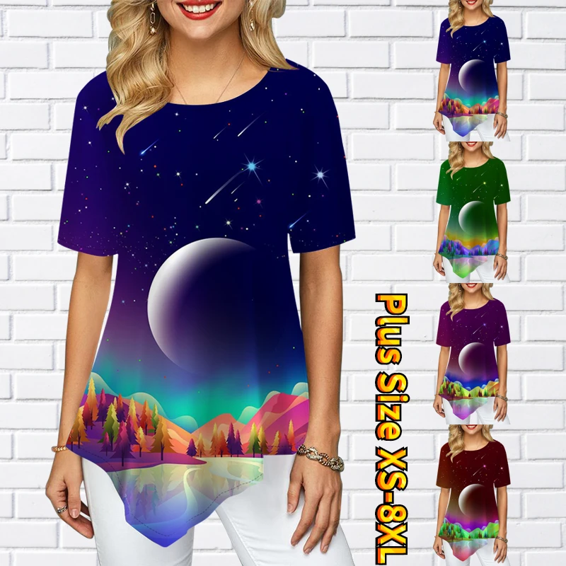 

2022 New Summer New Moon Printed Tops Fashion Summer Short Sleeve Casual Round Neck 3D Printing T-Shirt Temperament Tee Shirt