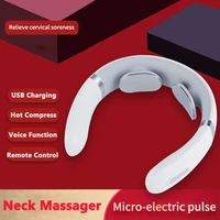 smart electric neck massager heating pulse cervical massage remote control voice broadcast neck pain relief relaxation tool