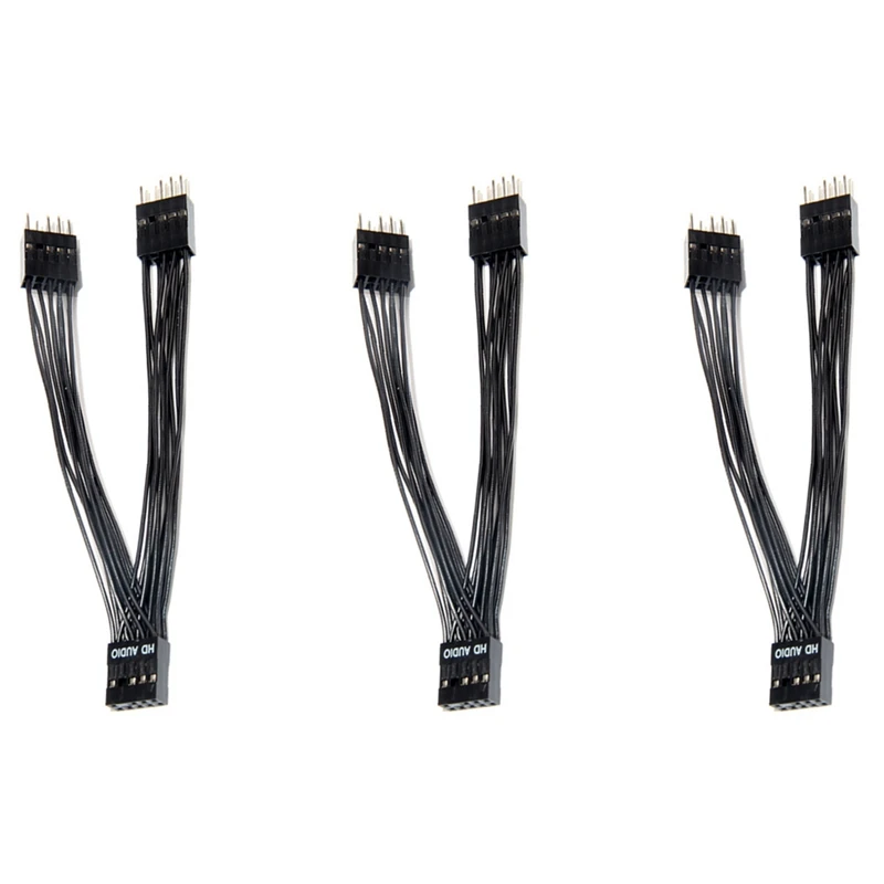 

3X Motherboard Audio HD Extension Cable 9Pin 1 Female To 2 Male Y Splitter Cable Black For PC DIY 10Cm