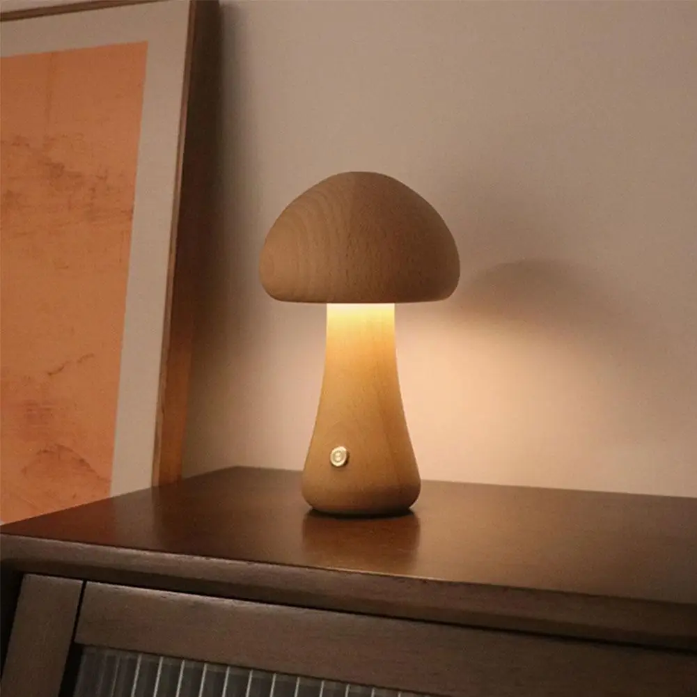 

INS LED Night Light With Switch Wooden Cute Mushroom Bedside Table Lamp For Bedroom Childrens Room Sleeping Night Lamps N3H2