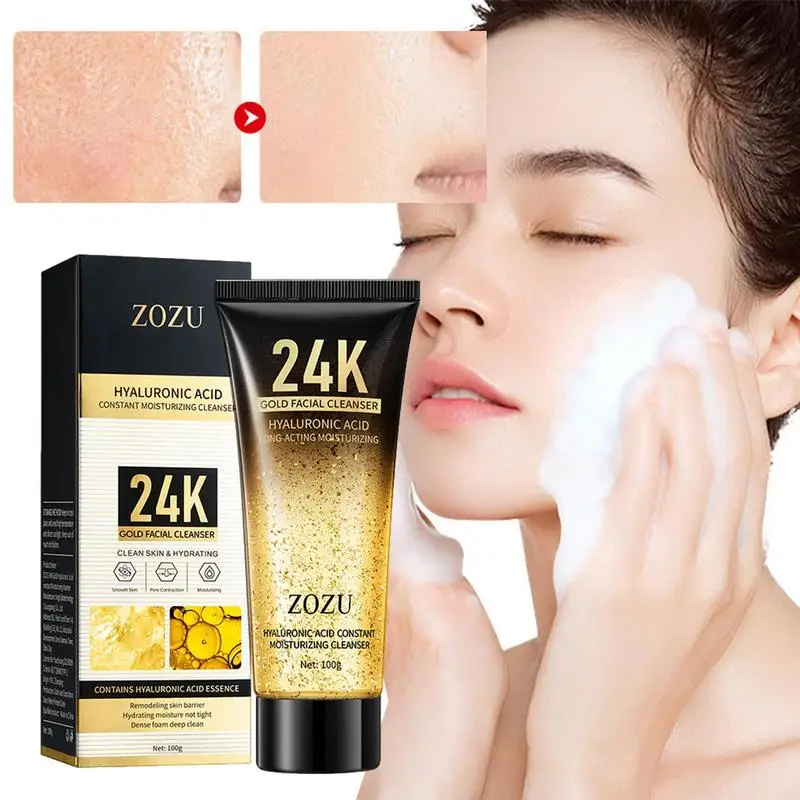 

100g Gold Face Cleanser 24K Gold Hyaluronic Acid Face Wash Deep Cleansing Makeup Remover Hydrating Firming Foam Facial Cleanser