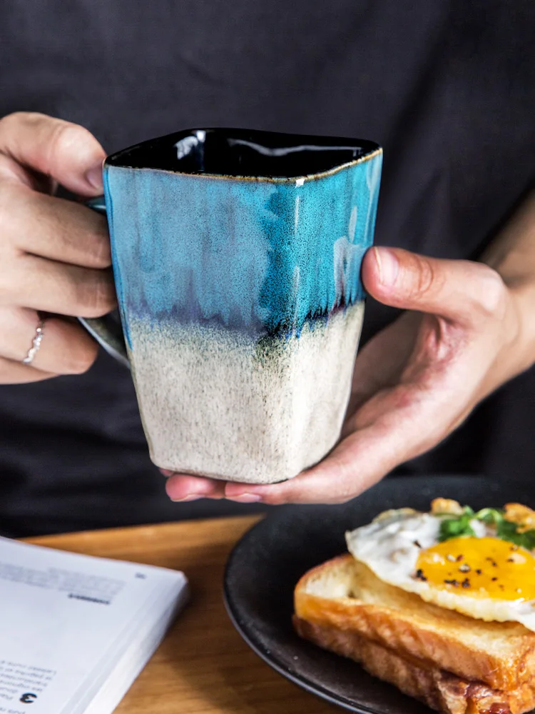

420ML Mug Nordic INS creative personality trend ceramic water cup home coffee tea cup with lid spoon couple cup