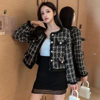 fashion korea version tweed short women jacket spring autumn woman tops high quality female jacket coat