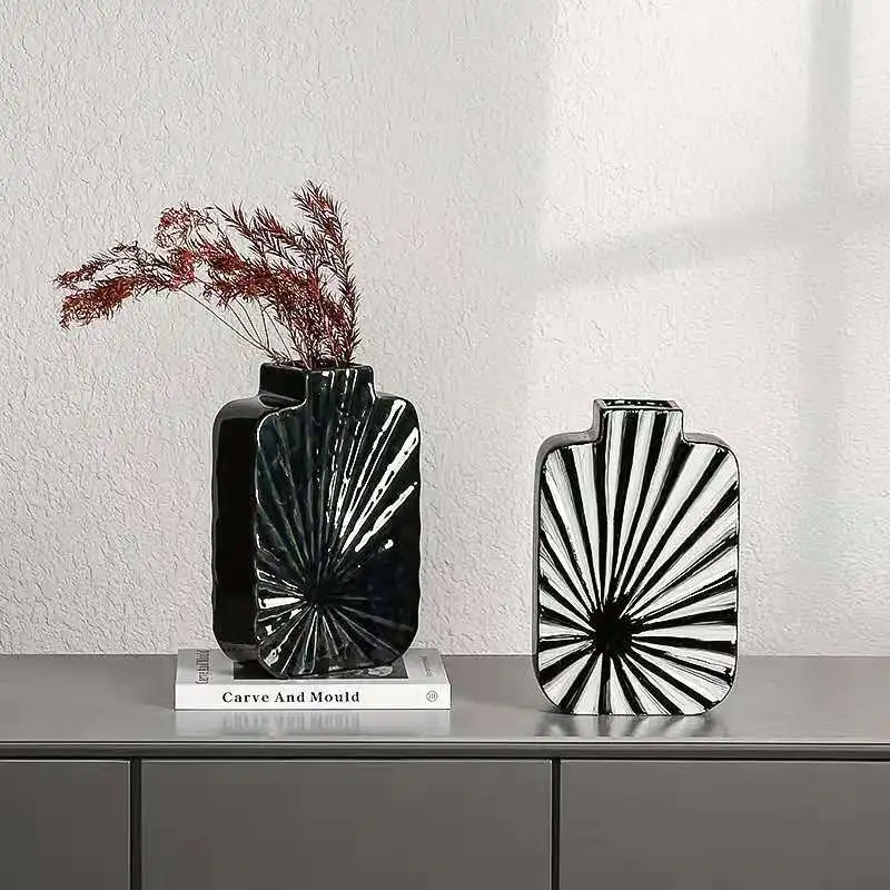

Simple Black and White Striped Ceramic Vase Home Living Room Desktop Decoration Homestay Restaurant Hotel Home Decoration