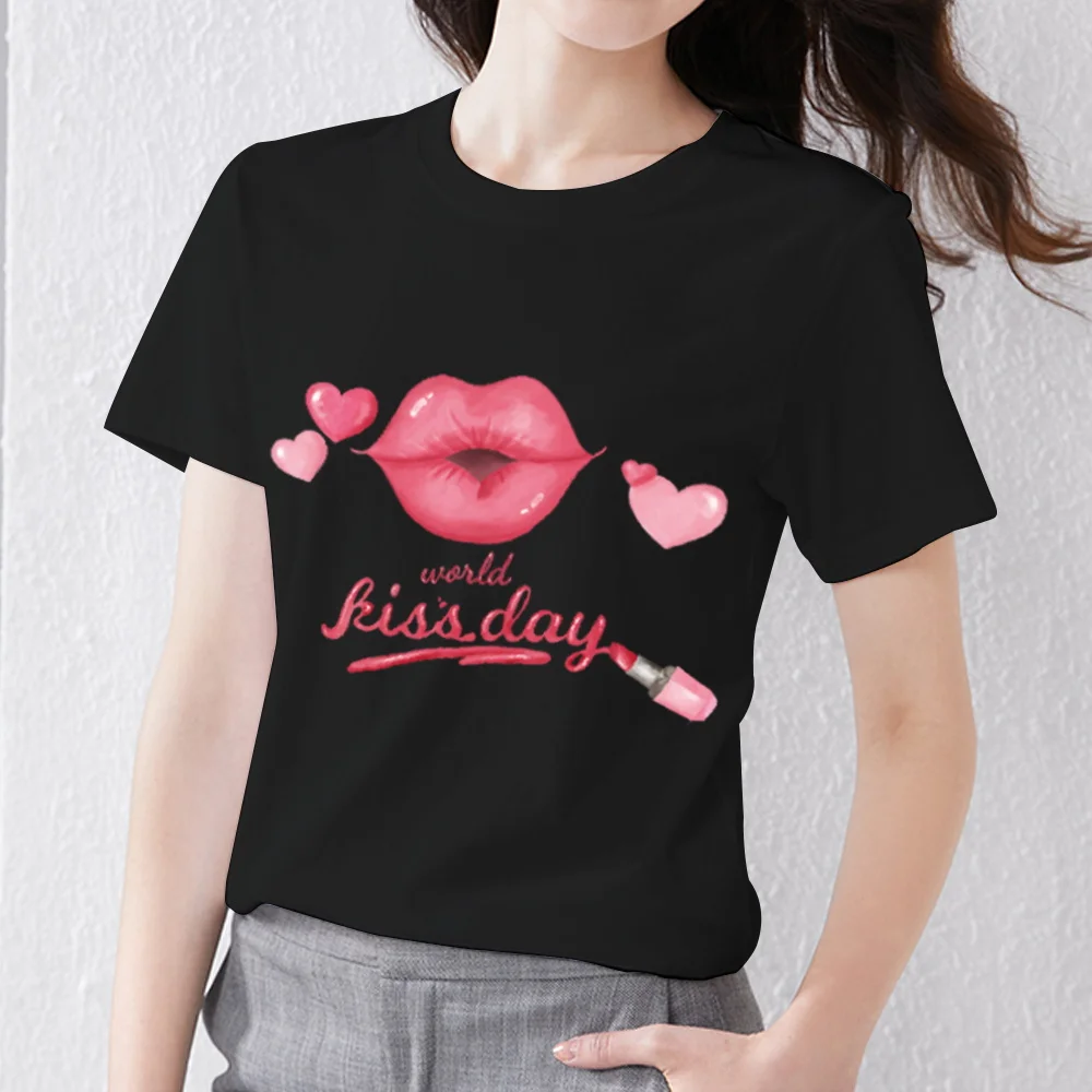 

Summer Women's T-shirt Street Print Sexy Red Lips Love Pattern Series Ladies Comfortable Short Sleeve Breathable Clothes Top