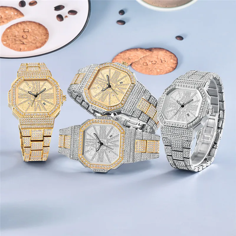 Новые крутые часы Iced Out мужские в стиле хип-хоп роскошные кварцевые наручные с