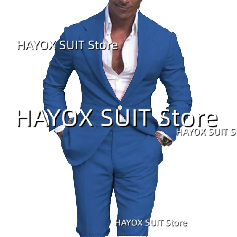 Men's Suit 2 Piece Point Lapel One Button Casual Jacket Pants Prom Wedding Groomsmen Set Tuxedo