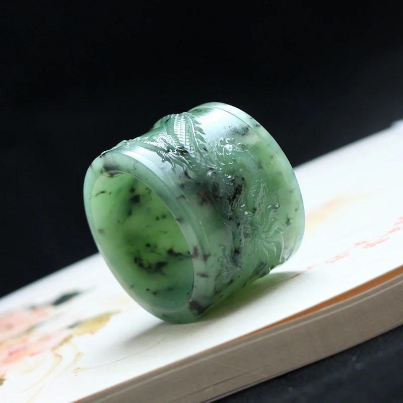 

100% real jade handmade dragon hetian green jade ring male and female jade ring jade gift rings brand mens rings