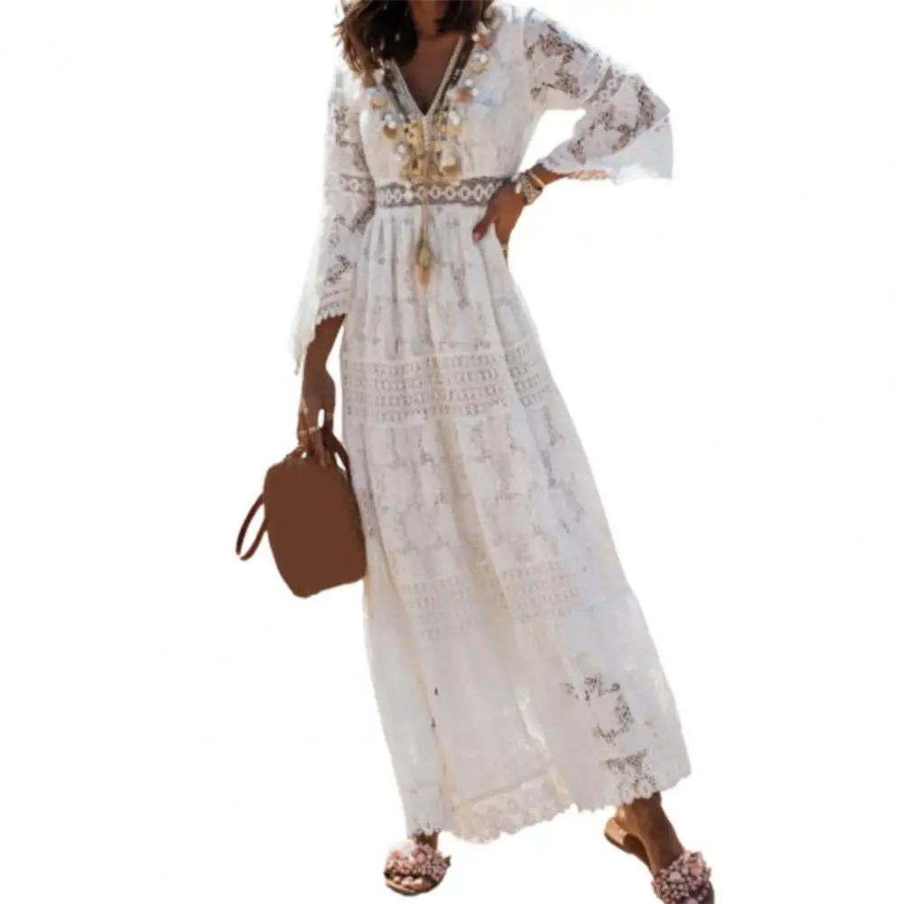 

Women Dress dresses for women 2022 Lace Patchwork Allergy Free Cotton Blend Women Summer Elegant Long Dress Beachwear for Lady