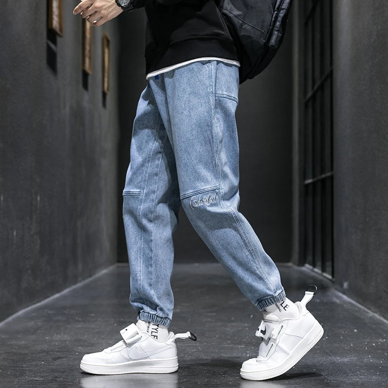 EH·MD® Bunched Feet Harlan Embroidered Jeans Men's Big X Logo Seven Styles Of High Street Zipper Slim Pencil Pants For Comfort