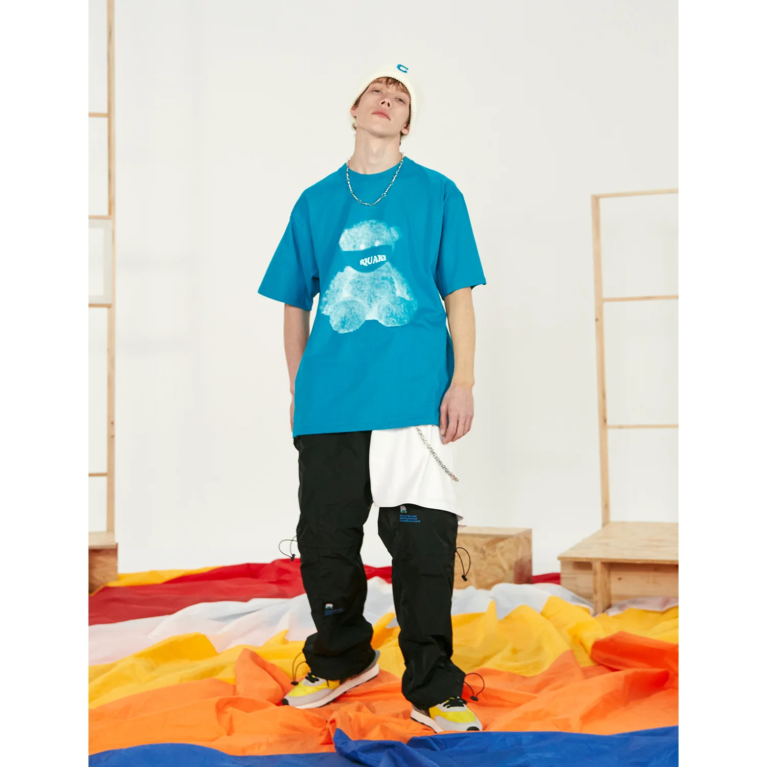 Оригинальная Универсальная футболка с квадратным принтом медведя Houlest Модная