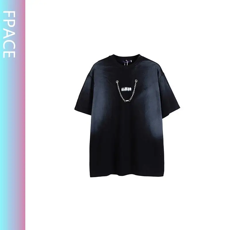 

Men's Clothing Niche Design Ghost Letter Metal Accessories Short Sleeve T-shirt Summer High Street Top