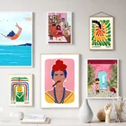 Тропическая Марокканская девушка растение бассейн абстрактный Бохо настенная Картина на холсте постеры и принты настенные картины для декора гостиной