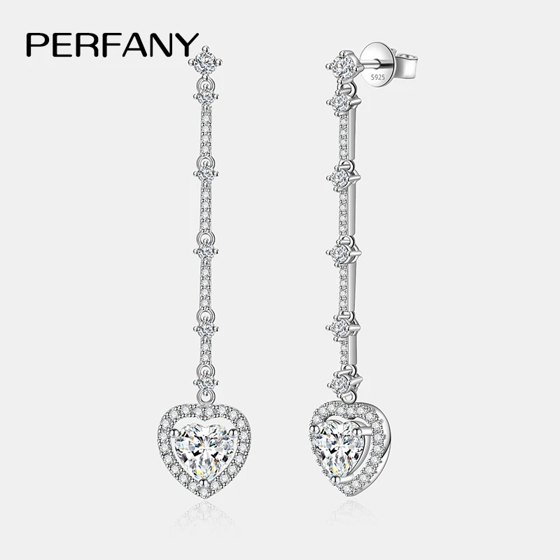 PERFANY 1CT серьги-капли с муассанитом женские S925 чистое серебро сердце лабораторные длинные серьги с бриллиантами модные роскошные вечерние украшения (art.: 3920cd3358962) - 3920cd3358962