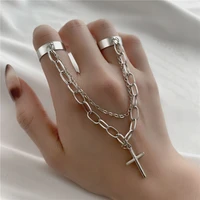wukalo punk silver color cross chain ring for women trendy hip hop finger knuckle adjustable jewelry accessories gift anillo