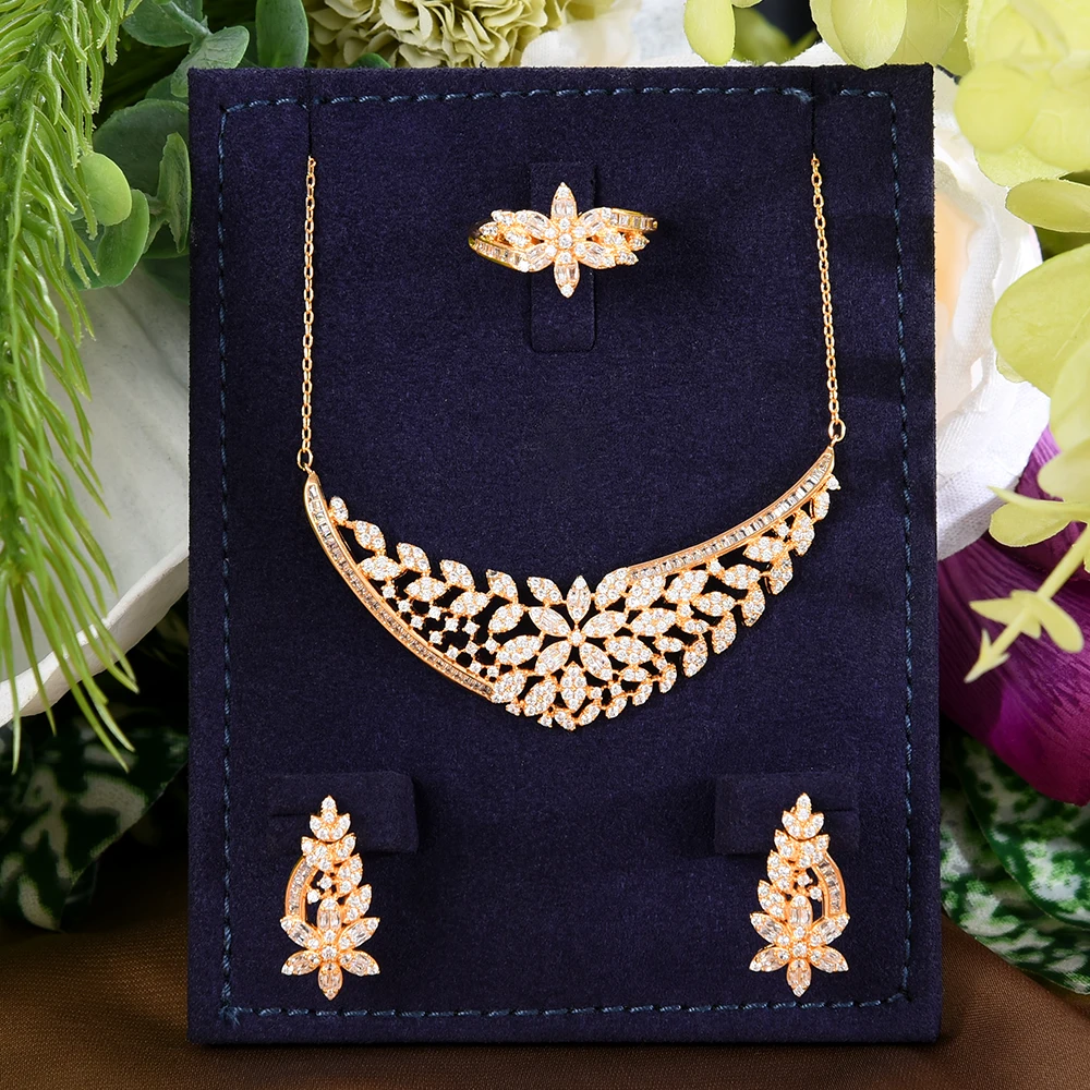 

Siscathy Fashion Gorgeous Bride Wedding Banquet Party Jewelry Set For Women Luxury Chain Necklace Earrings Rings Accessory