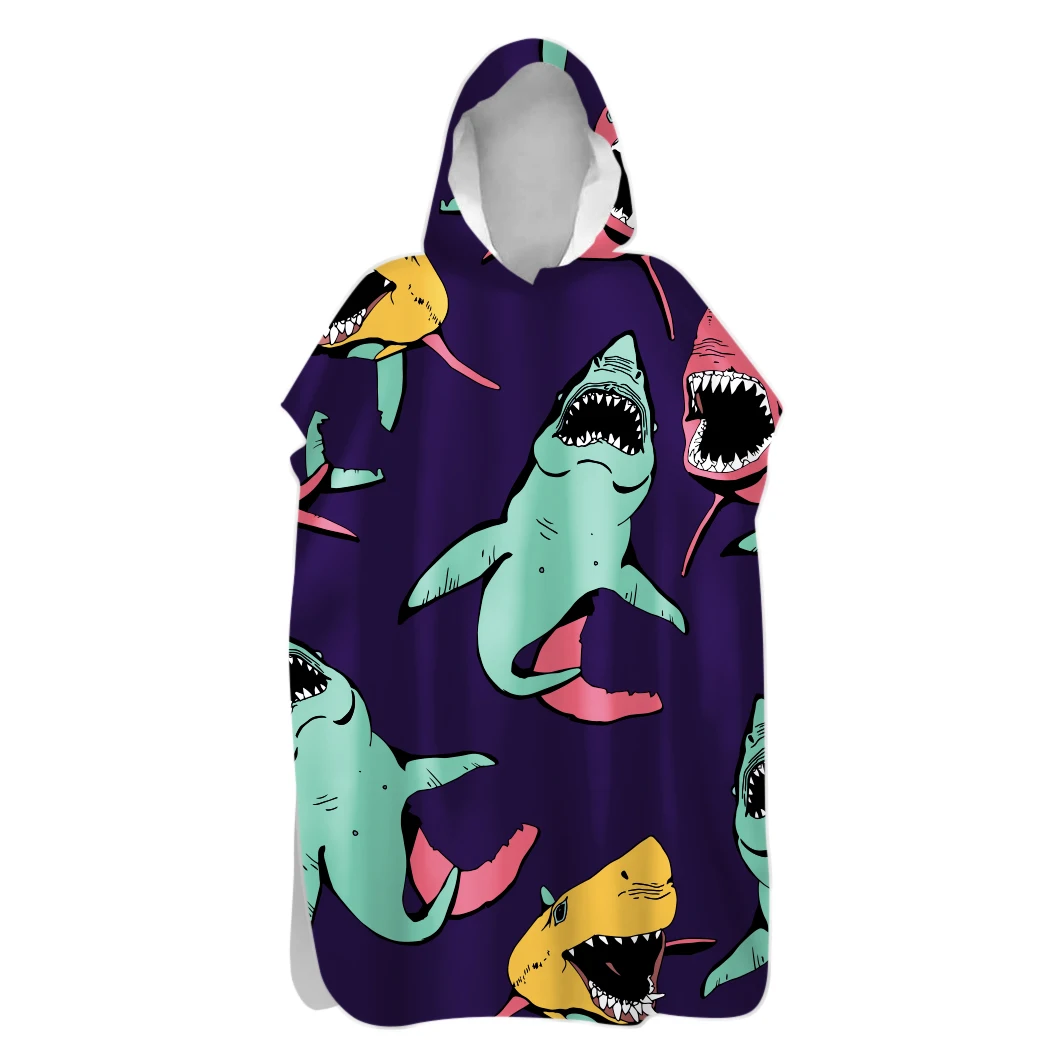 Пончо с капюшоном для взрослых и детей полотенце купания пляжа морской акулы