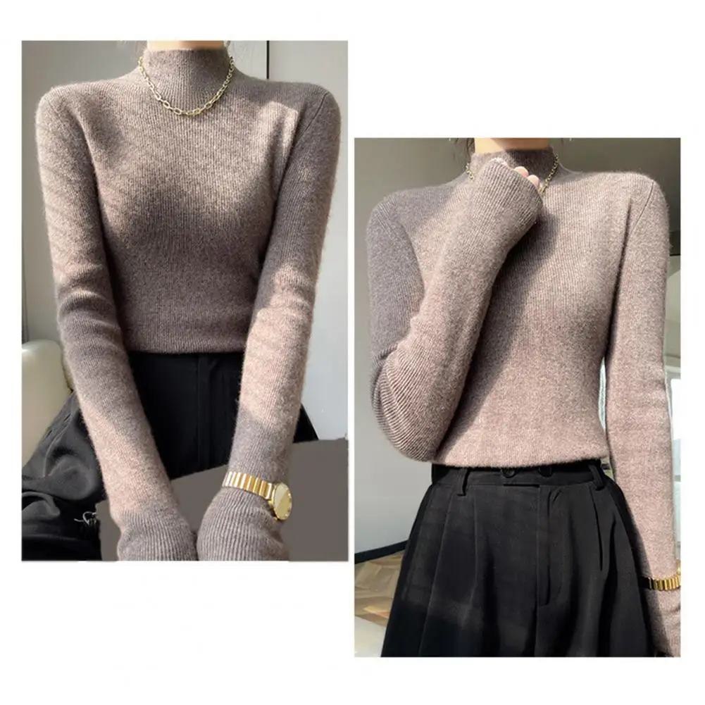 Мягкий эластичный топ женский вязаный свитер в рубчик с отделкой облегающий