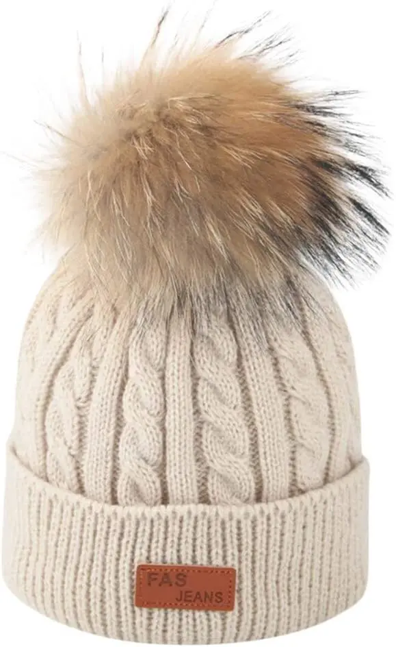 

Warm Winter Hats For Kid Knit Beanie Baby Hat Children Fur Pom Pom Hats For Girls Boys Warm Cap