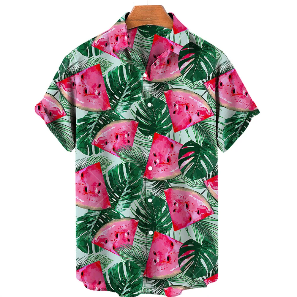 

New Hawaiian Shirt Men's Vacation Beach Summer Casual Fruit Printing 3D Watermelon Printing Short Sleeves