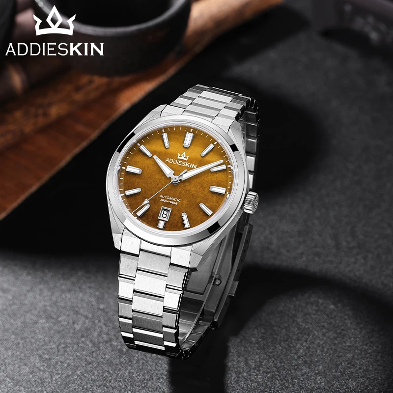 ADDIESKIN K010 Автоматические мужские часы с циферблатом из натурального камня тигрового глаза, BGW9, светящиеся, водонепроницаемые до 200 м, с сапфировым стеклом, из нержавеющей стали (art.: 3920dbefdc401) - 3920dbefdc401