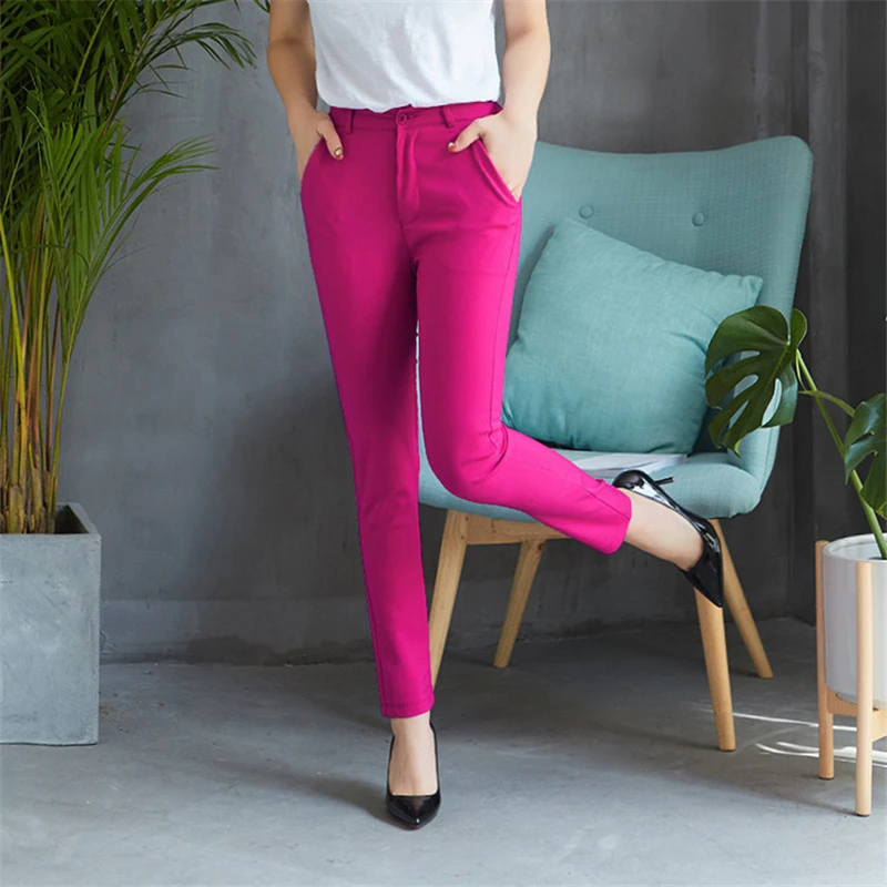 Cute Candy Color Cotton Pencil Pant Women Stylish Straight Ankle-Length Pantalon Pour Femme Casual Soft Office Work Pantalones