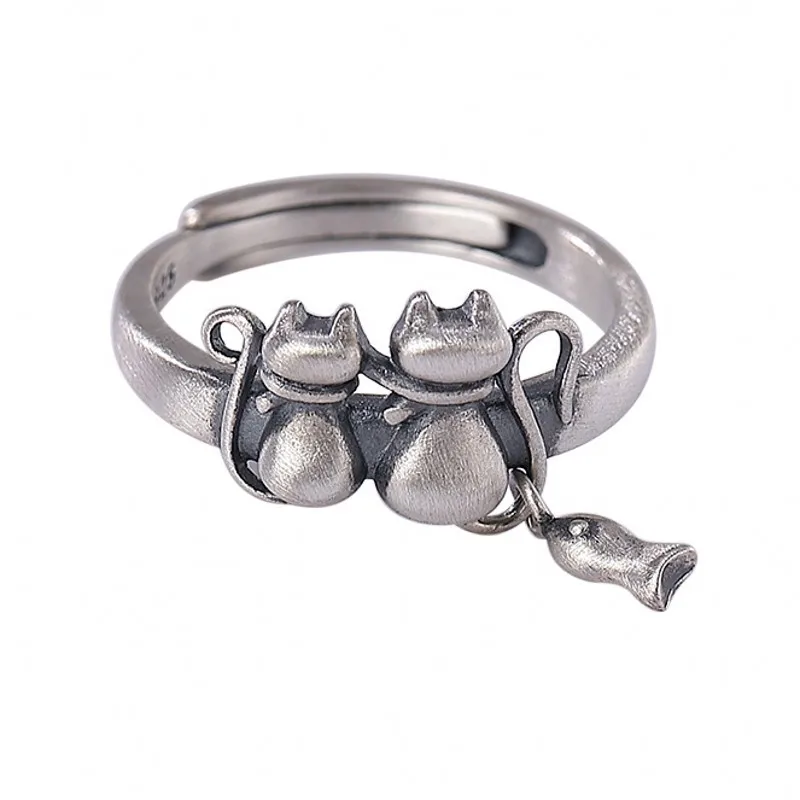 BOCAI оптовая продажа 100% S925 серебряные ювелирные изделия Ретро Милая Кошка