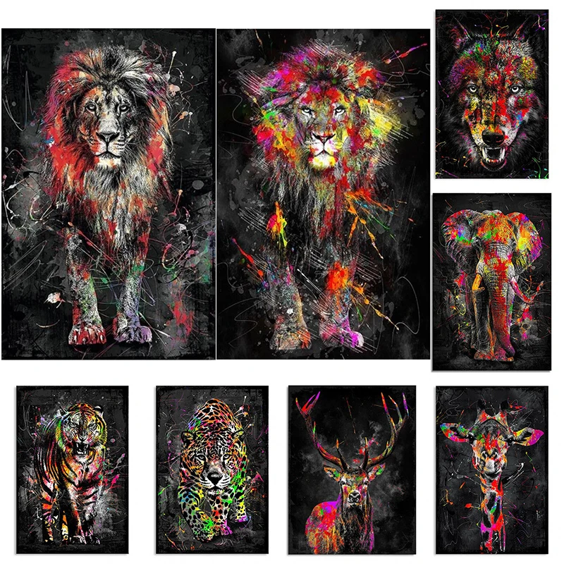

Graffiti Animals Colorful Lion Canvas Paintings Posters and Prints Wall Art Modern Lion Painting Pictures for Home Decorative