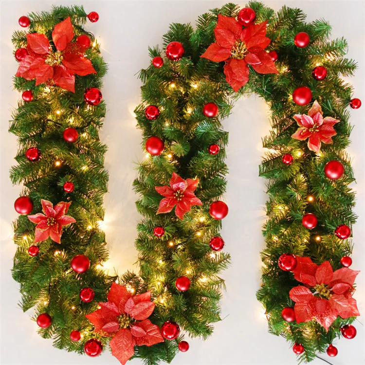 

2.7M Christmas Rattan Garland Decorative Wreath Xmas Artificial Tree Rattan Banner Hanging Ornaments Home Party Stair Pendant