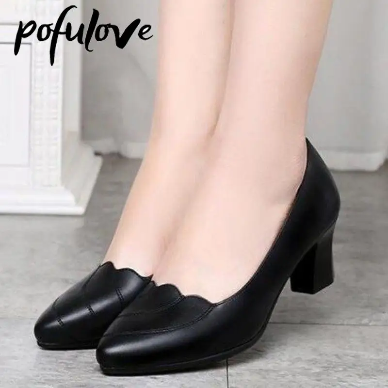 Женские туфли-лодочки на среднем квадратном каблуке из ПУ кожи | Обувь