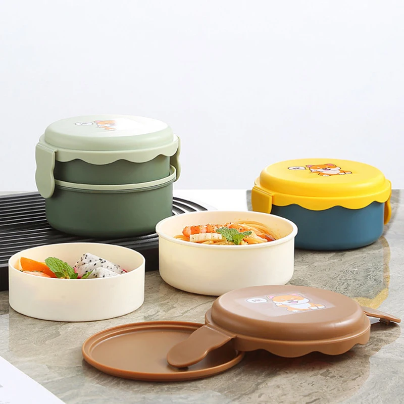 Бытовая коробка для завтрака с милыми животными двухслойная круглая