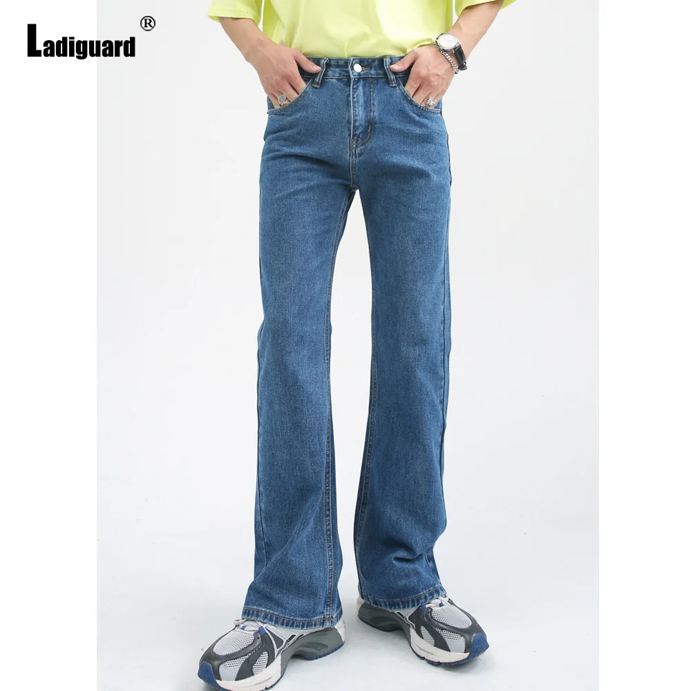 

Ladiguard 2023 European Vintage Stand Pocket Jeans Demin Pants Autumn Boot Cut Trouser Mens Fashion Hip Hop Jean Sweatpants