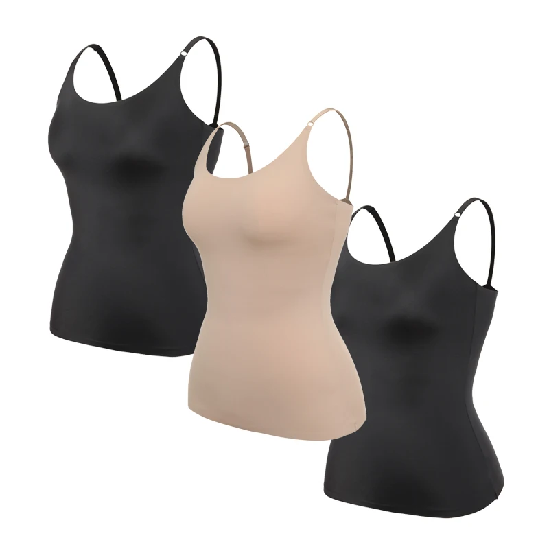 

3pcs Seamless Shapewear Top Women Tummy Control Smooth Body Shaper Camisole Cool Silky Nude Tank Top Slim Belly Compression Vest