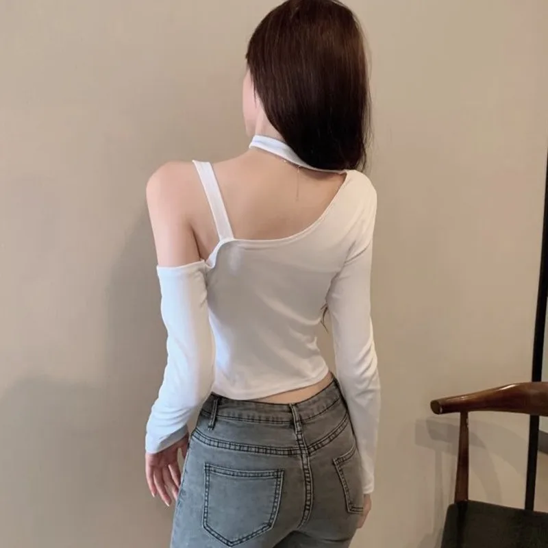 Облегающие асимметричные топы с открытыми плечами женская одежда Сексуальная