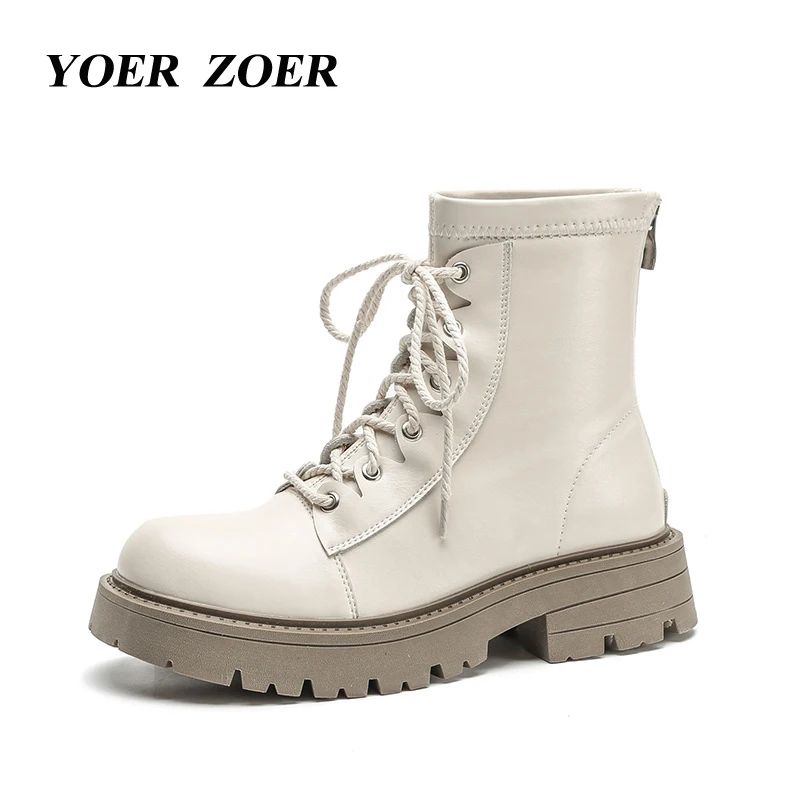 Women's Martins Boots Ankle boots 2022 new British style Genuine Leather lace-up thin-legged boots Thick-soled biker boots