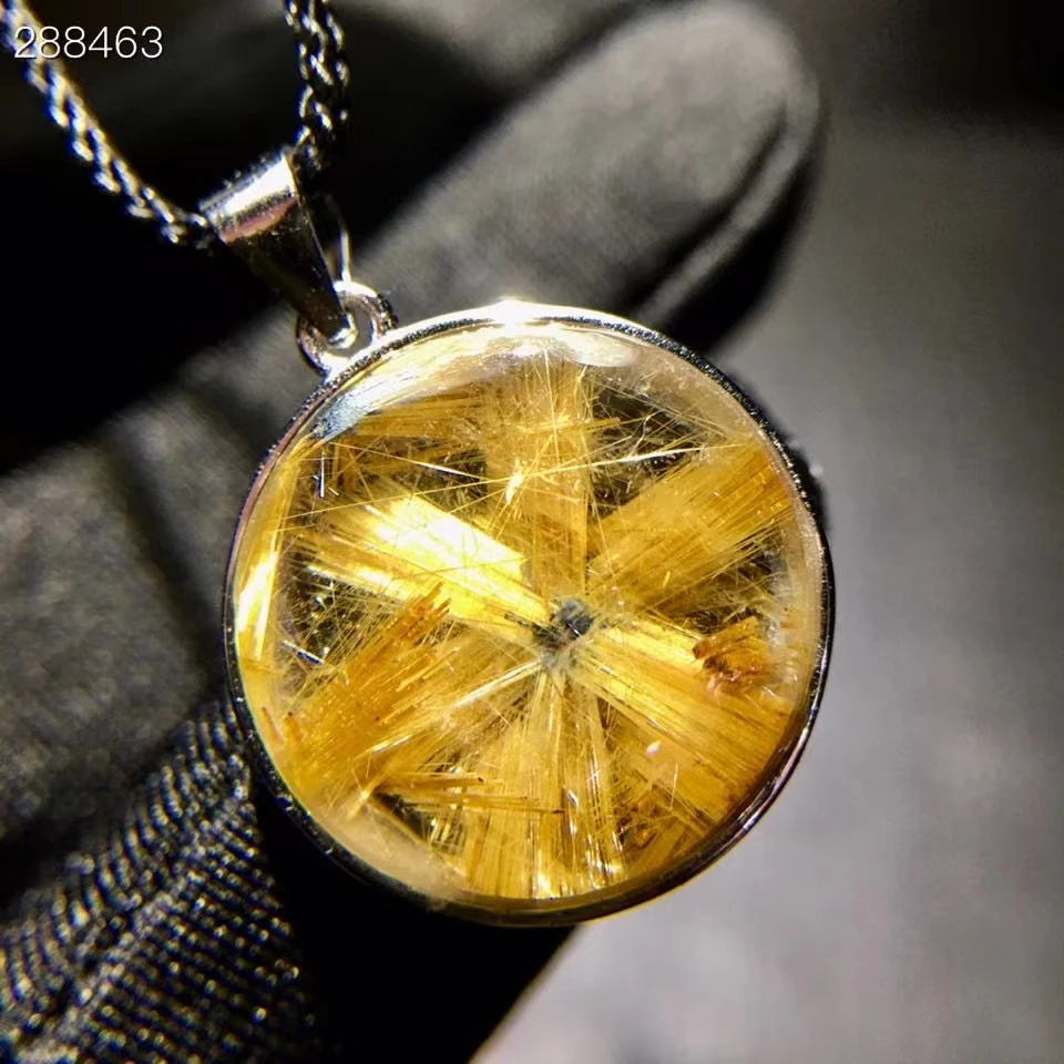 

Natural Gold Rutilated Quartz Flower Pendant Round Necklace 18.5*5.5mm Brazil Rutilted Women Men Jewelry AAAAAAAA