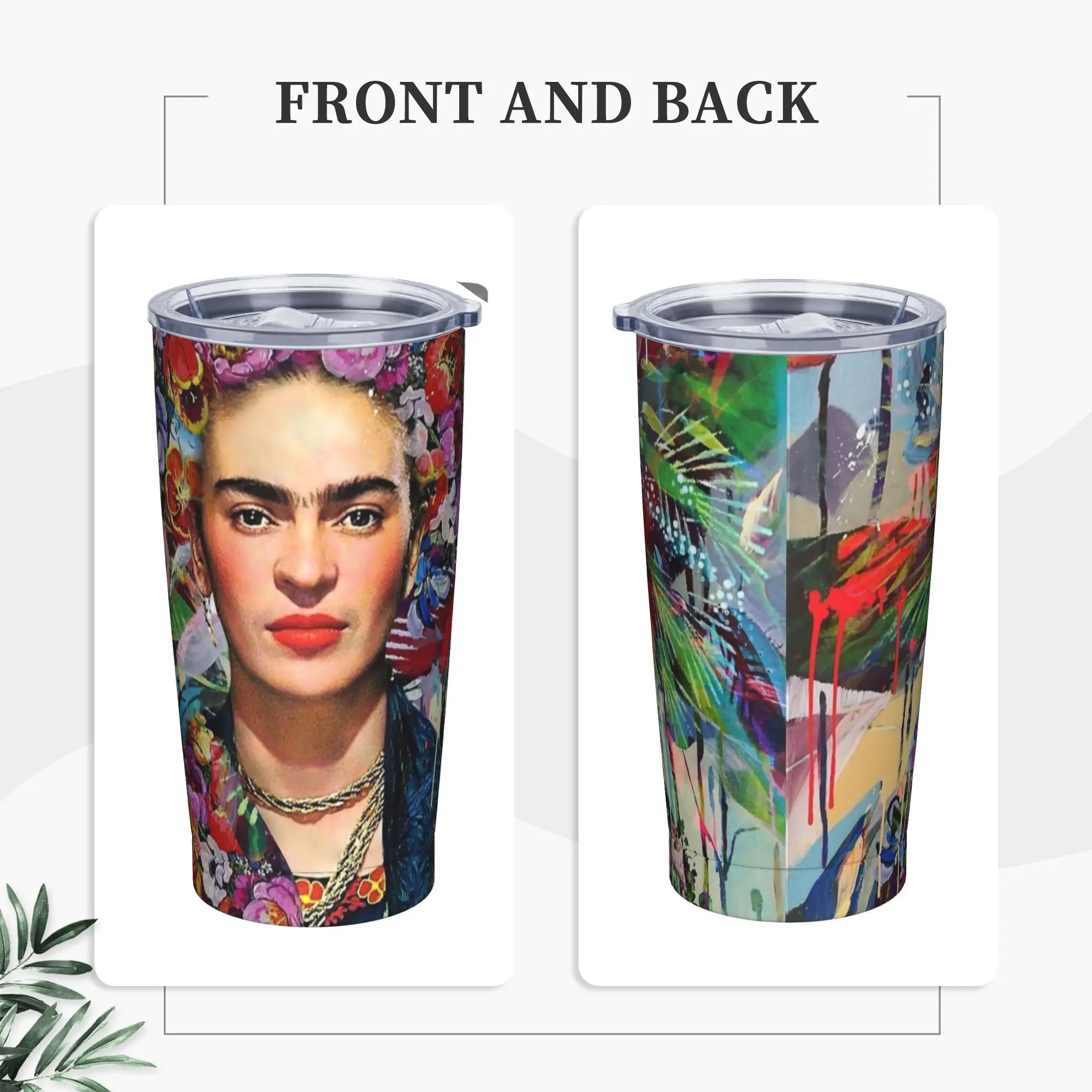 Термокружка F-Frida K-Kahlo с вакуумной изоляцией, крышкой и соломинкой, для горячих и холодных напитков, 20 унций (art.: 3920dcc4eeca4) - 3920dcc4eeca4