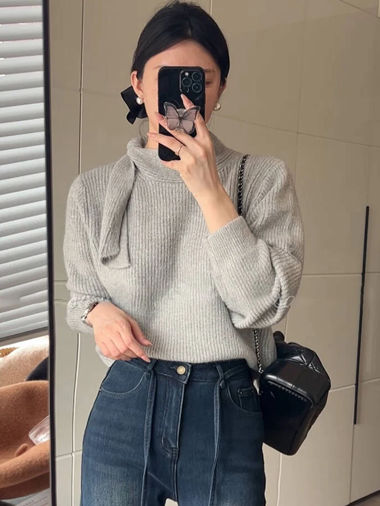 Design Sense Turtleneck sweater Women Autumn and Winter 2024 New Loose Lazy High Inner wear Knit Top |