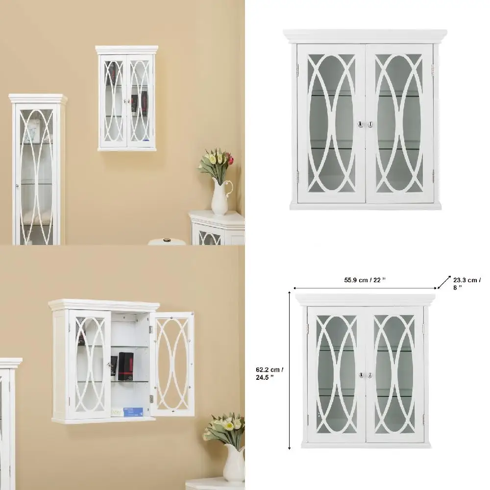 

Fashionable White Wood 2 Door Wall Cabinet with Adjustable and Removable Shelves - Perfect Storage Solution for Home and Office.